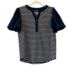 BTFBM NWT blue stripe baseball cut style w puff balloon short‎ sleeve. Size M